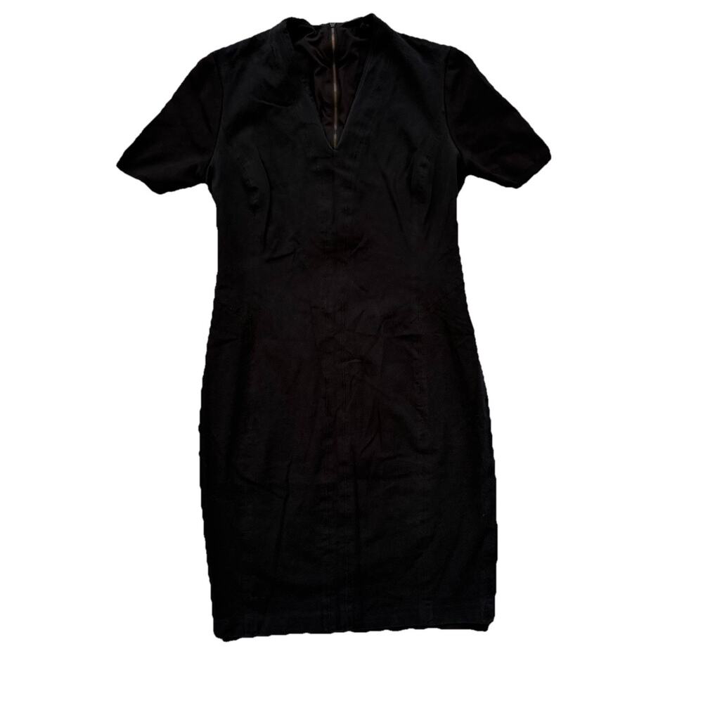 Elie Tahari Black Two Tone Bodycon Work Midi Dress Women’s Short Sleeve Size 8